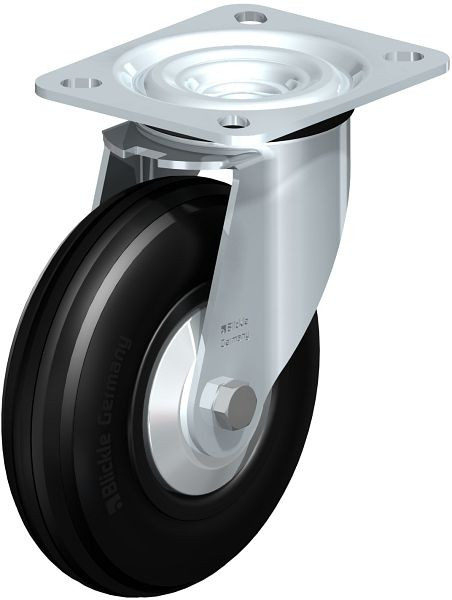 Blickle L-VWPP 125R-FA Stahlblech-Lenkrolle, mittelschwere Ausführung, mit Anschraubplatte, Weichgummi, Schwarz, 849937
