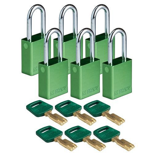 Brady Vorhangschlösser SafeKey, Aluminium, VE: 6 Stück, lichte Bügelhöhe 38,10 mm, grün, 307990