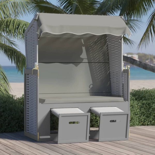 vidaXL Strandkorb mit Dach Poly Rattan und Massivholz Grau, 318650
