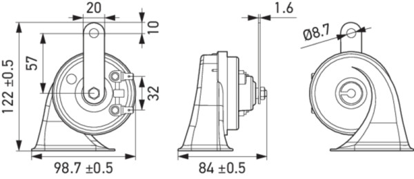 HELLA Fanfare, HELLA ESSENTIAL HORN TE10, 12V, 110dB(A), Frequenzbereich: 490Hz, Hochton, ECE, Gehäusefarbe: schwarz, 3FG 011 225-171
