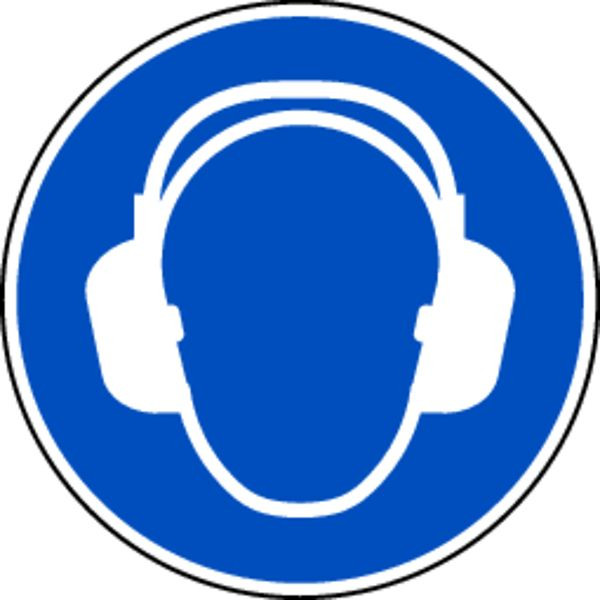 Schilder Klar Gebotszeichen Gehörschutz benutzen DIN EN ISO 7010-M003, 300x1.5 mm Kunststoff, 1414/73