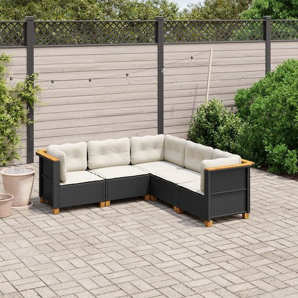 vidaXL 5-teilig Garten-Sofagarnitur mit Kissen Schwarz Poly Rattan, 3261821