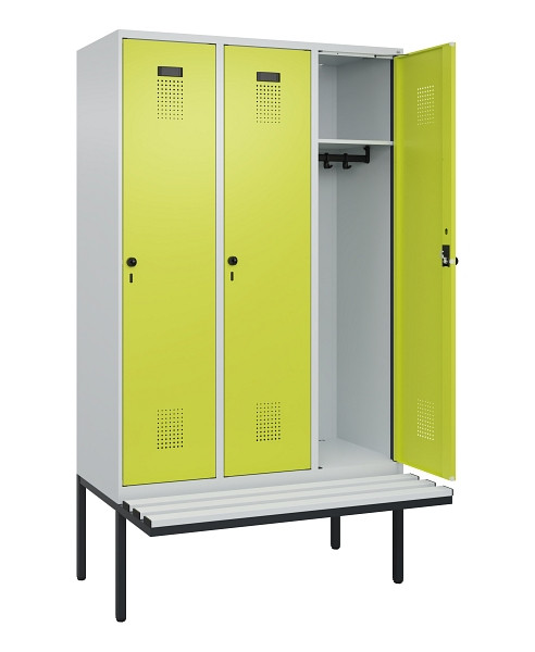 C+P Spind Evolo PLUS, 3 Abteile, 2120x1200x815mm, 7035/0024, Haken 4, Drehriegel, Material Sitzfläche Kunststoff, 0490407-32 S10069