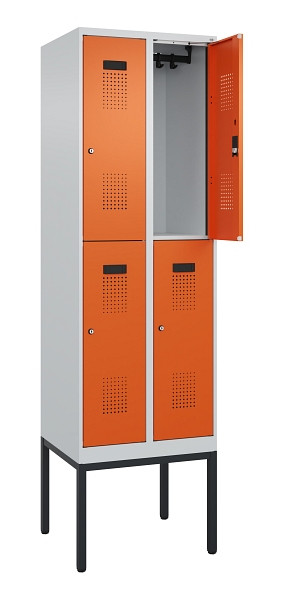 C+P Doppelstock-Spind Evolo PLUS, Gestell, 4 Fächer, 2120x600x500mm, 7035/2004, Zylinderschloss, 0493307-20 S10029