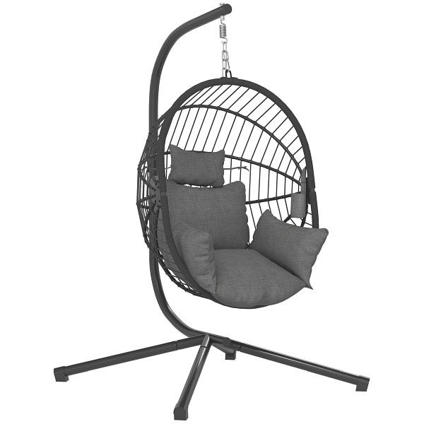 Outsunny Outdoor Hängesessel Hängesessel, inkl. Polster, Egg-Chair, 120 cm x 106 cm x 188 cm, Grau, 84A-302V00GY