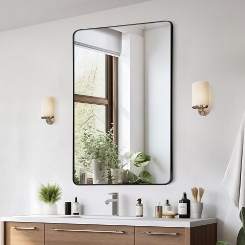 VEVOR Wandspiegel 1220x916x25mm Alu-Rahmen schwarz, Z-Halterung, für Bad/Schlafzimmer/Wohnzimmer, JXJ3648INCHB0FLTYV0