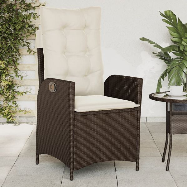 vidaXL Gartensessel Verstellbar mit Kissen Braun Poly Rattan, 365258