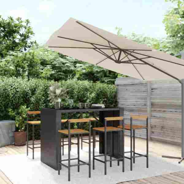 vidaXL 7-tlg. Gartenbar-Set Schwarz Poly Rattan & Massivholz Akazie, 3187702