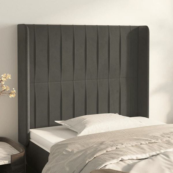 vidaXL Kopfteil mit Ohren Dunkelgrau 83x16x118/128 cm Samt, 3119849