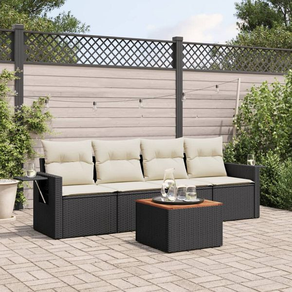 vidaXL 5-teilig Garten-Sofagarnitur mit Kissen Schwarz Poly Rattan, 3224439