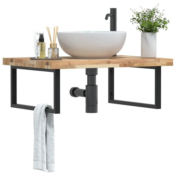 vidaXL Waschbeckenregal Wandmontage Stahl und Akazienholz, 3302905