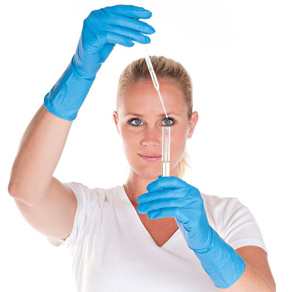 Hygostar Chemikalienschutzhandschuhe Super High Risk, blau, Größe 9/L, Nitril puderfrei, Länge 30 cm, VE: 500 Stück, 26616