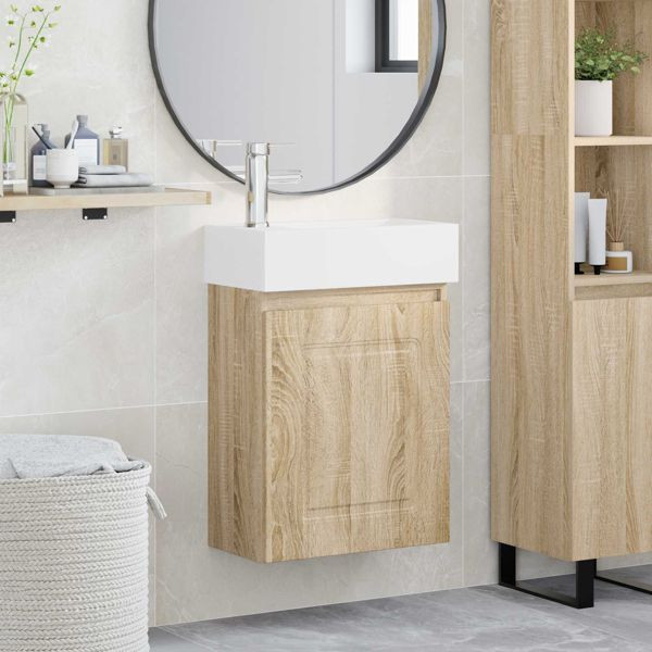 vidaXL Badezimmer Waschtischunterschrank mit Wasserhahn Sonoma-Eiche, 889463