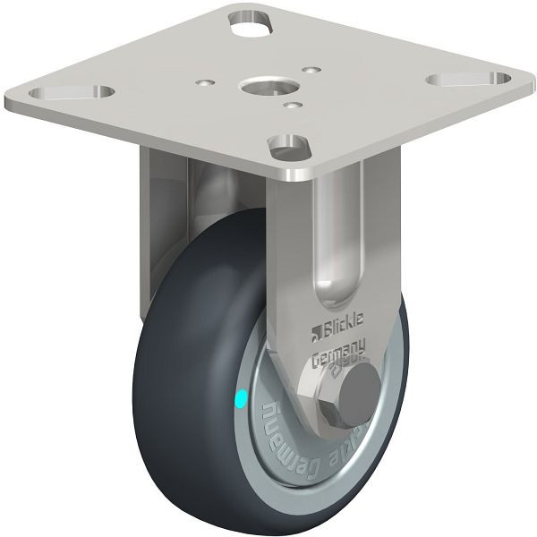 Blickle BPXA-TPA 50KD-FK Edelstahl-Apparate-Bockrolle mit Anschraubplatte, Thermoplastisches Gummi-Elastomer, Grau, 754119
