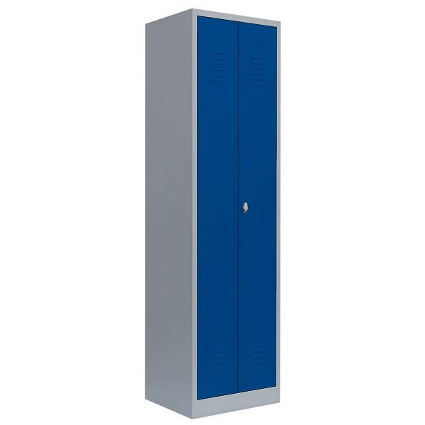 Lüllmann Garderobenschrank, 2 Abteile mittig schließend, 1800 x 500 x 500 mm, lichtgrau/enzianblau, 510401