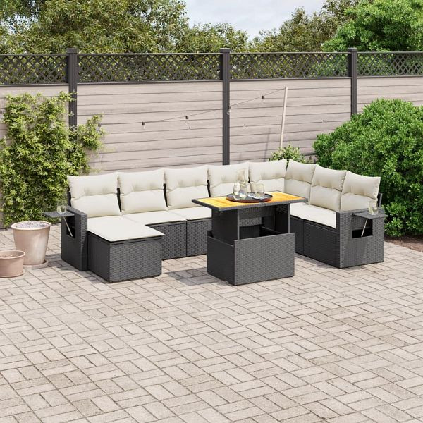 vidaXL 9-teilig Garten-Sofagarnitur mit Kissen Schwarz Poly Rattan, 3271889