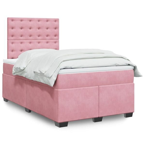 vidaXL Boxspringbett mit Matratze Rosa 120x200 cm Samt, 3293199