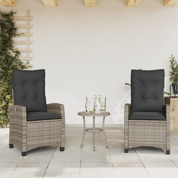 vidaXL Gartensessel mit Kissen 2 Stück Verstellbar Grau Poly Rattan, 365219