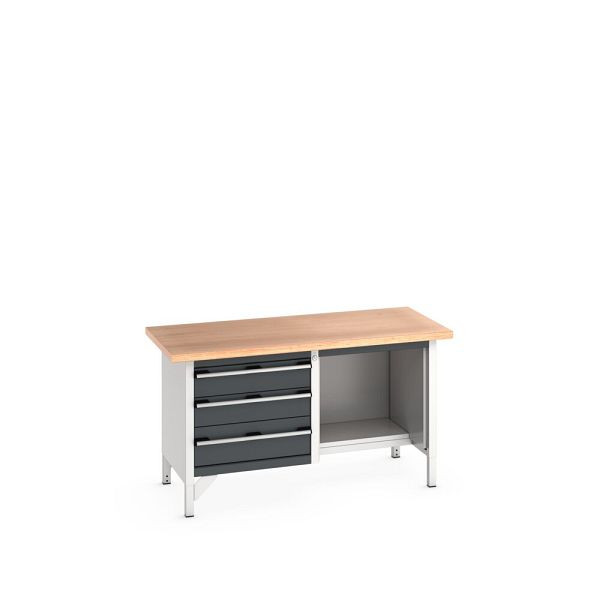 bott cubio Kastenwerkbank mit 3 Schubladen, Multiplex-Arbeitsplatte, BxTxH: 1500x750x840mm, RAL 7035/7016, Anthrazitgrau, 41002040.19V