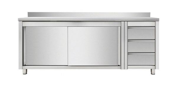 Skyrainbow Arbeitsschrank mit Schiebetüren und Schubladenblock rechts, mit Aufkantung, 2000 x 700 mm, THASR207R3A