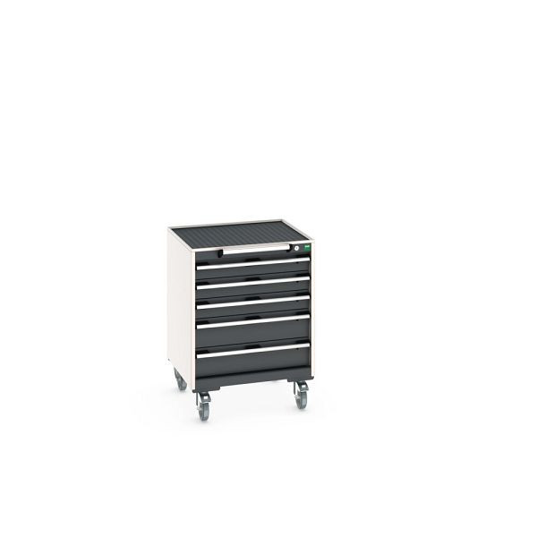 bott cubio Schubladenschrank mobil bestückt, mit 5 Schubladen, BxTxH: 650x650x885mm, RAL 7016, Anthrazitgrau, 40402031.19V