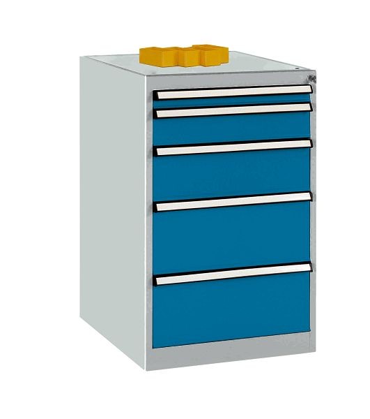 Manuflex Schubfachschrank BASETEC Stationär, Nutzhöhe 700 mm mit 5 Schubfächern, in lichtgrau RAL 7035/brillantblau RAL 5007, TP1041.0002