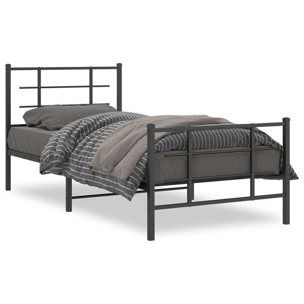 vidaXL Bettgestell mit Kopf- und Fußteil Metall Schwarz 90x200 cm, 355572