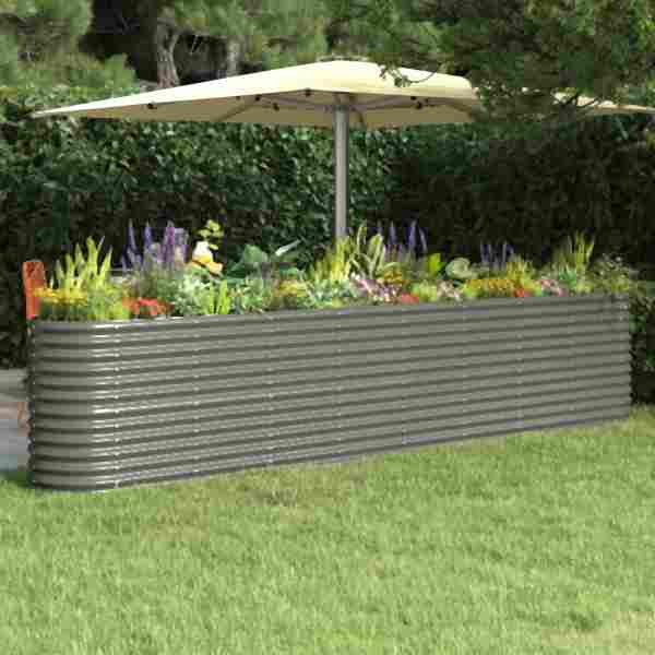 vidaXL Hochbeet Pulverbeschichteter Stahl 332x40x68 cm Grau, 318909