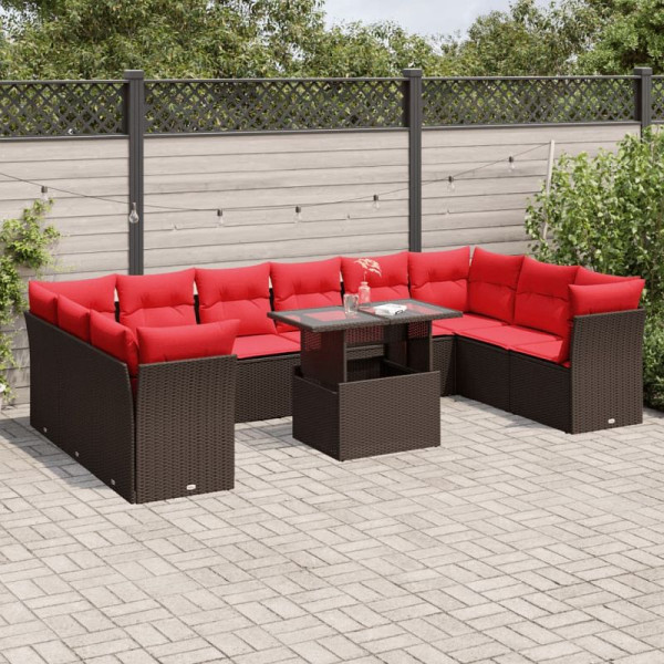 vidaXL 11-teiliges Gartensofa-Set mit Kissen, braun, Polyrattan, 3266864