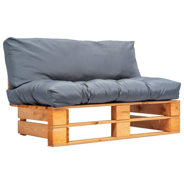 vidaXL Outdoor-Sofa Paletten mit Kissen in Grau Kiefernholz, 277444