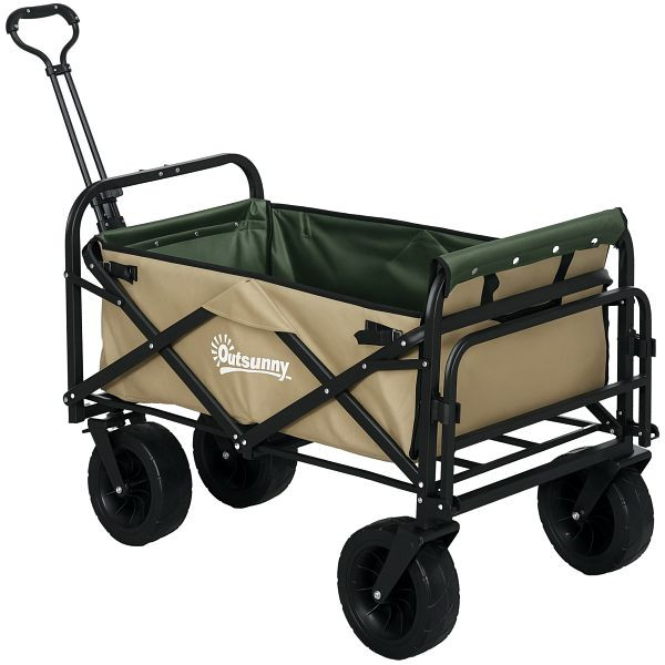 Outsunny Bollerwagen, faltbar, 110 L, bis 100 kg, Teleskopgriff, Stahlrahmen, 94 x 57 x 77-100 cm, Khaki, 84H-128V00KK