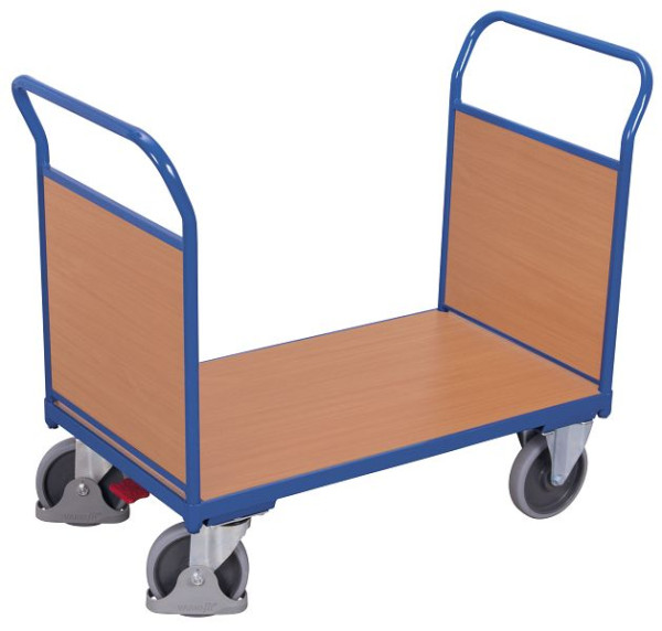 VARIOfit Doppel-Stirnwandwagen mit Holz, Ladefläche: 850 x 500 mm, RAL 5010 enzianblau, sw-500.202