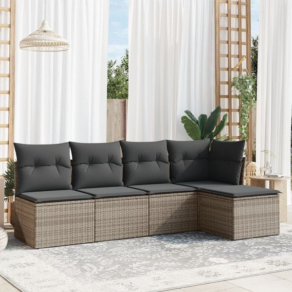 vidaXL 5-teilig Garten-Sofagarnitur mit Kissen Grau Poly Rattan, 3217520