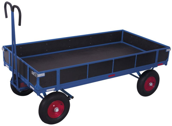 VARIOfit Handpritschenwagen mit Bordwand, Außenmaß: 1.280 x 830 x 1.340 mm, RAL 5010 enzianblau, Radsatz: Luftbereifung, zu-15132