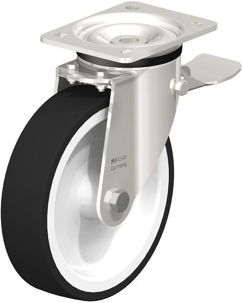 Blickle LKX-POTH 200G-ST Edelstahl-Schwerlast-Lenkrolle mit Anschraubplatte & Feststeller, Thermoplastisches Polyurethan, Grau, 292888