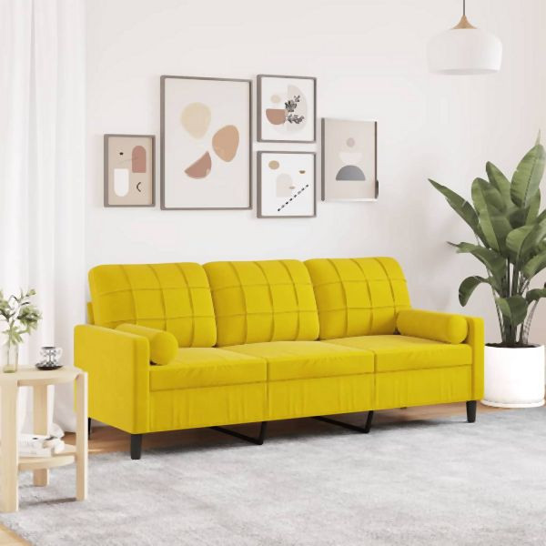 vidaXL 3-Sitzer-Sofa mit Zierkissen Gelb 180 cm Samt, 3278235