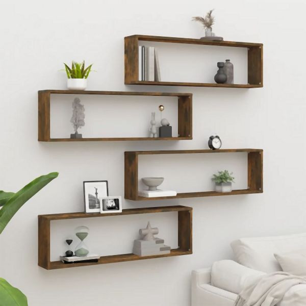 vidaXL Wandregale 4 Stück Räuchereiche 100x15x30 cm Holzwerkstoff, 815907