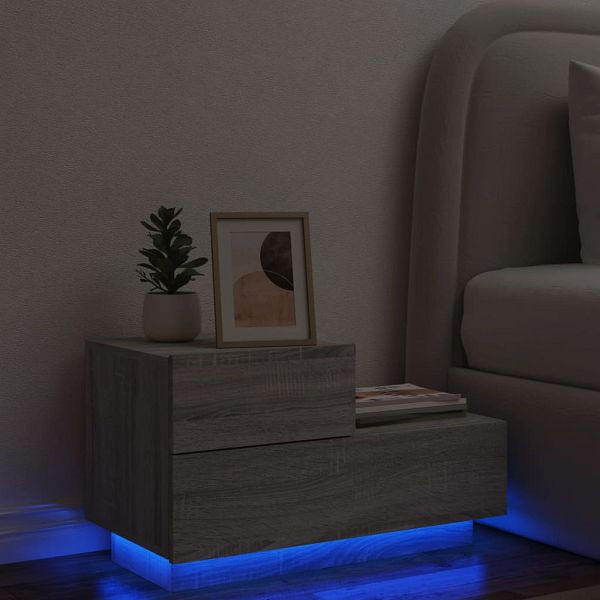 vidaXL Nachttisch mit LED-Leuchten Grau Sonoma 70x36x40,5 cm, 836782