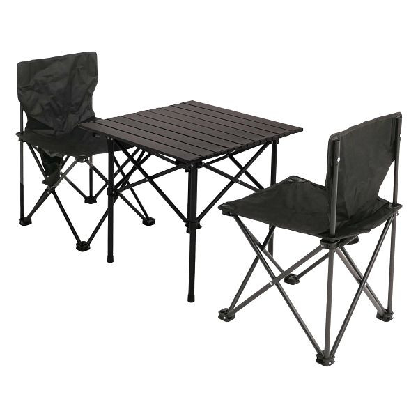 Mendler Campingset HWC-N50, Tisch 2x Stuhl Klappstuhl Anglerstuhl faltbar, Metall, schwarz, 106429