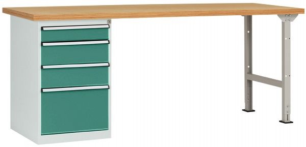Manuflex Werkbanksystem COMBI Modell 5 mit massiver Bucheplatte, BxTxH = 1500 x 700 x 840 mm, Graugrün, WC5109.0001