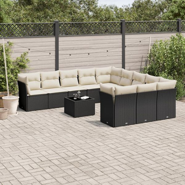 vidaXL 12-teilig Garten-Sofagarnitur mit Kissen Schwarz Poly Rattan, 3218416