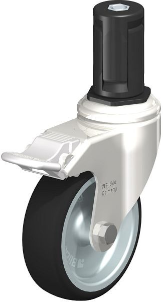 Blickle LKRXA-PATH 101G-11-FI-EXR15 Edelstahl-Apparate-Lenkrolle mit Expander & Feststeller, Thermoplastisches Polyurethan, Grau, 853429