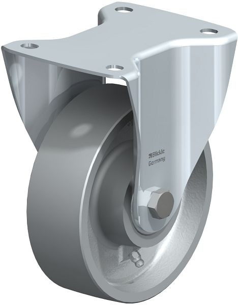 Blickle BI-G 150IK Hitzebeständige Stahlblech-Bockrolle mit Anschraubplatte, Guss, Grau, 383026