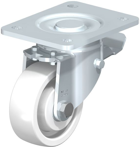 Blickle LH-SPO 100K-3-ST Stahlblech-Lenkrolle, Schwerlast-Ausführung, mit Anschraubplatte & Feststeller, Polyamid, Weiß, 641977