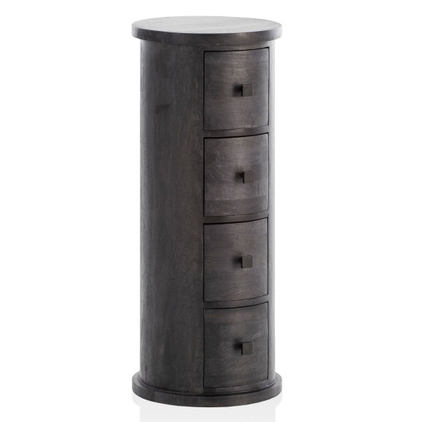Wohnling Design Sideboard Mango Massivholz Schwarz 34x85x34 cm, Schränkchen mit 4 Schubladen, Schmaler Beistellschrank Massiv, Mini Kommode Rund, WL6.842