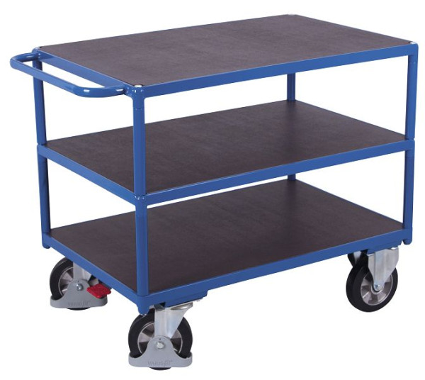VARIOfit Schwerlast Tischwagen mit 3 Ladeflächen, Ladefläche: 1.195 x 800 mm, RAL 5010 enzianblau, sw-800.617
