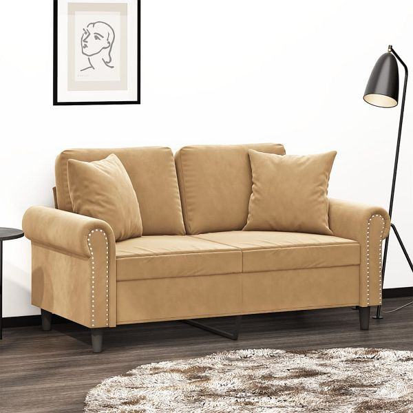 vidaXL 2-Sitzer-Sofa mit Zierkissen Braun 120 cm Samt, 3200942