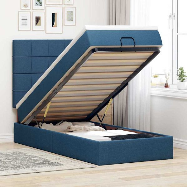 vidaXL Ottoman-Bett mit Matratze Blau 90x190 cm Stoff, 3313125