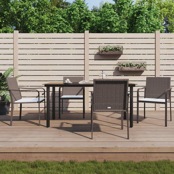 vidaXL 5-teilig Garten-Essgruppe mit Kissen Poly Rattan und Stahl, 3186961