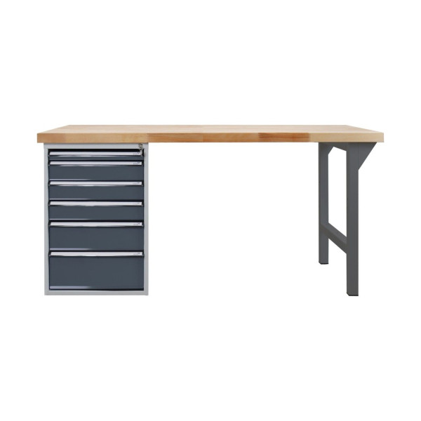 ADB Werkbank mit Schubladenbox-6 Schubladen, H850xB1500xT750mm, RAL 7016, 42688